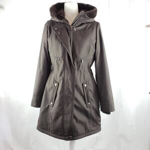 Andrew Marc Jacket Women XS Brown Anorak w/ Faux Fur Water Resistant Long Length